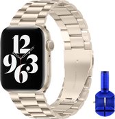 By Qubix convient pour Apple watch Bracelet à maillons en acier - Starlight - Starlight - 42 - 44 - 45 - Ultra - 49mm - Bracelet Compatible Apple watch