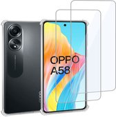 Geschikt voor Oppo A58 4G Hoesje + 2x Screenprotector – Gehard Glas Cover + Shock Proof Case – Transparant
