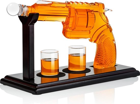 Whiskey karaf Whiskyfles met 2 whiskyglazen, Whisky dekanter 750ML Cadeau voor mannen, Whisky set voor Bourbon, Single Malt, Jameson, Iers, Wijn, Scotch, Brandy (Flesset