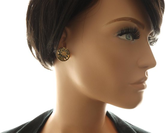 Behave Boucles d'oreilles clous fleuries femme en émail doré