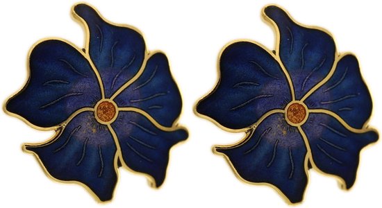 Behave - Dames oorbellen stekers - blauw bloemvorm - modieuze look