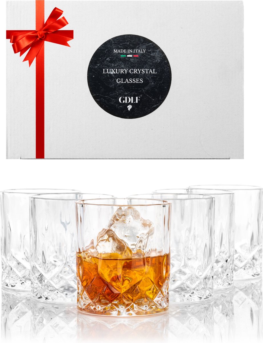Set van 6 Kristal Whiskey Glazen Vintage by GDLF® | Made in Italy | Whiskey Set | Hoogwaardig Loodvrij Kristal | Tumbler Glazen | Waterglazen | Drinkglazen | Peaky Blinders | Kado Man | Cadeau Voor Man & Vrouw