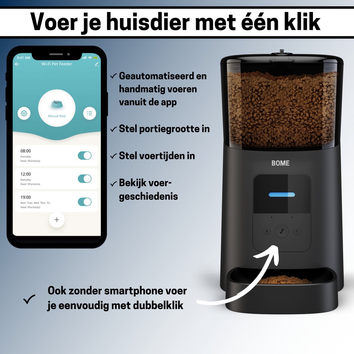 Afbeelding 2 van BOME Voerautomaat met App en Audio - Voor Hond en Kat - Zwart