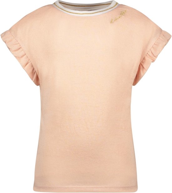 Meisjes t-shirt rib metallic jersey met ruffel - Sorbet