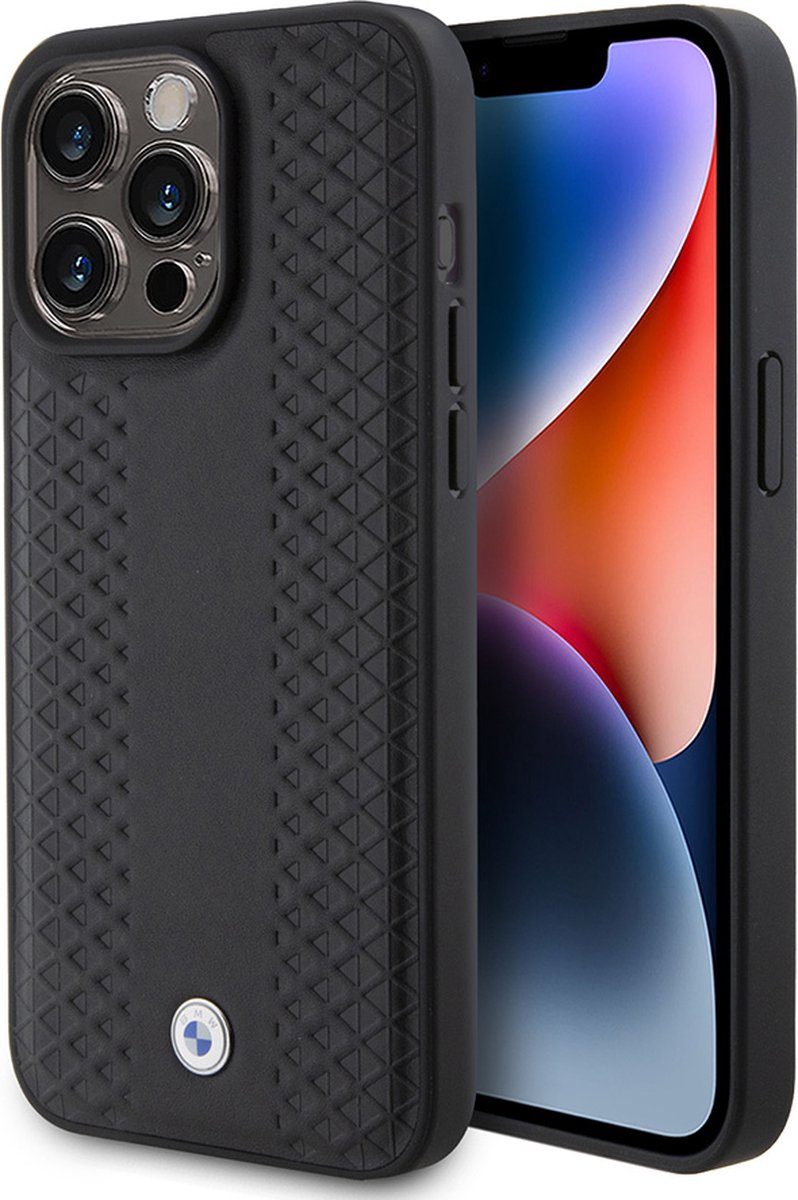 iPhone 15 Pro Max Backcase hoesje - BMW - Effen Zwart - Leer