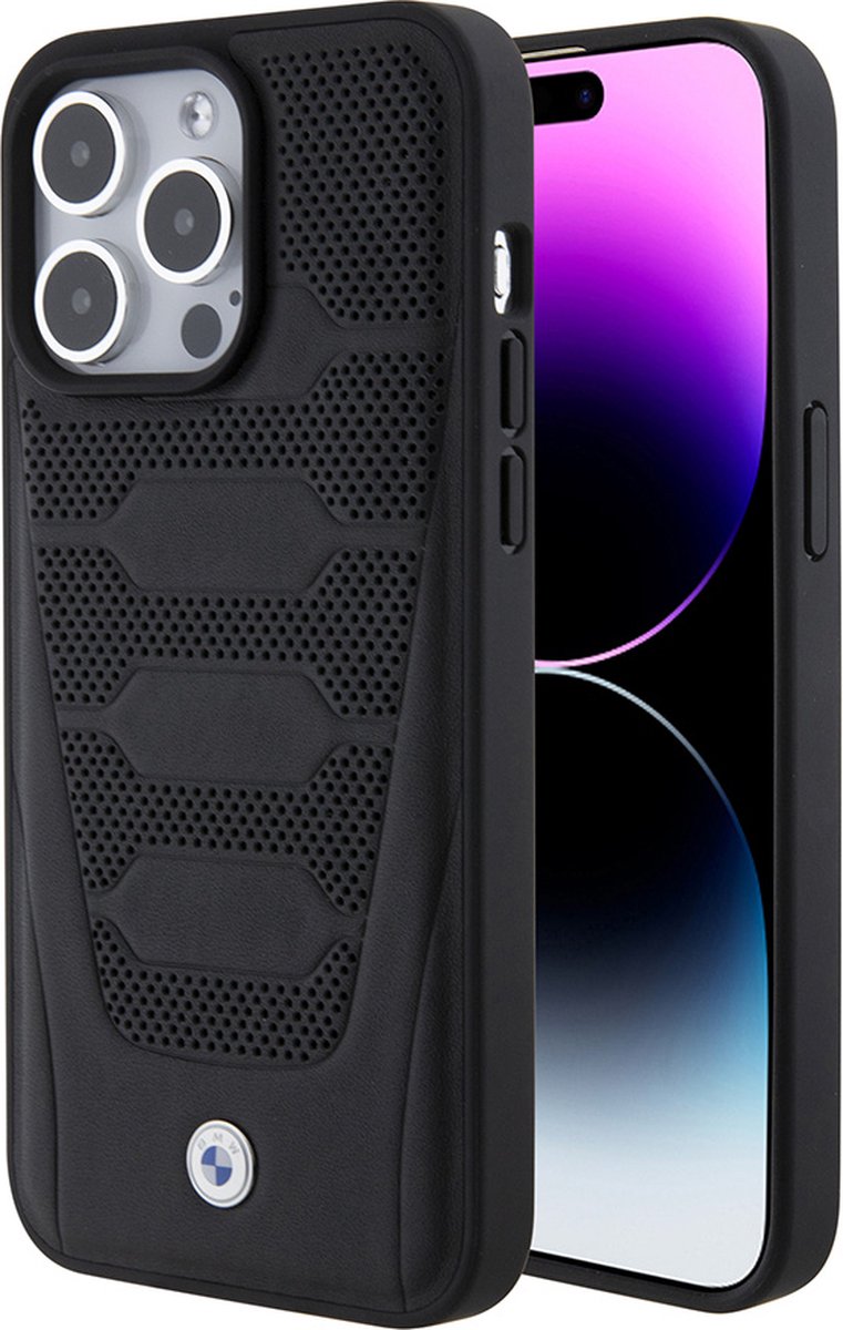 iPhone 15 Pro Backcase hoesje - BMW - Effen Zwart - Leer