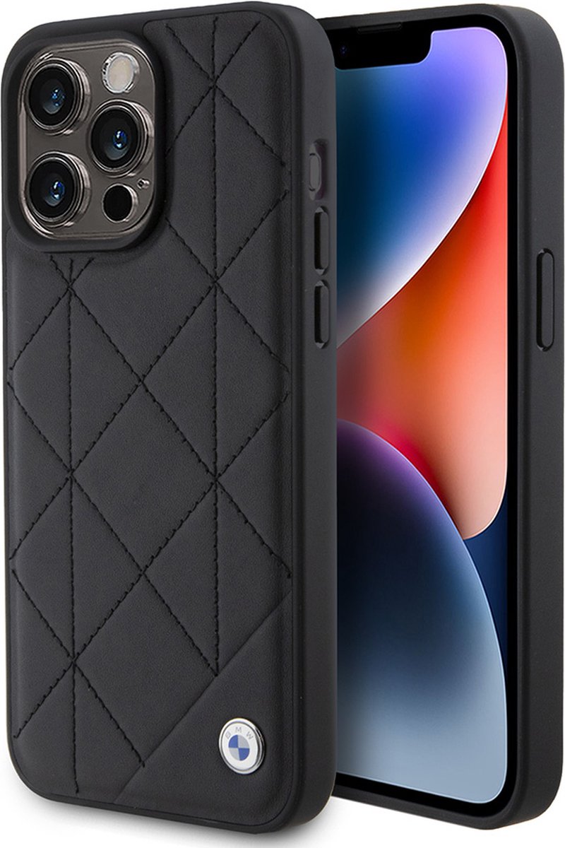 iPhone 15 Pro Backcase hoesje - BMW - Effen Zwart - Leer