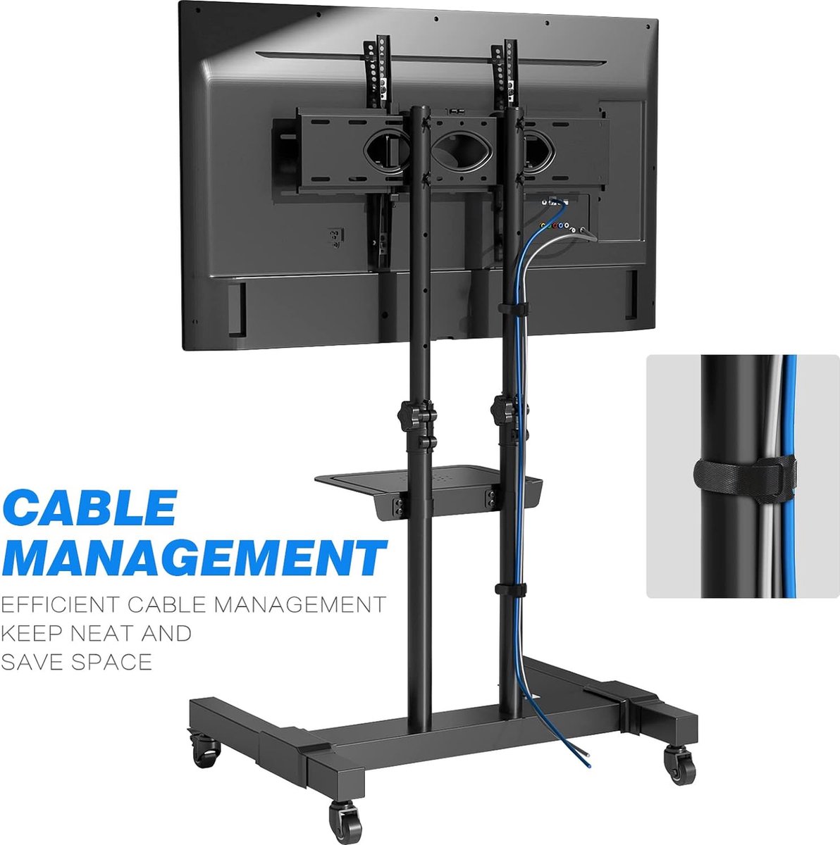 FITUEYES Tv-standaard, oprolbaar, televisiestandaard met wieltjes, tv- trolley, in hoogte verstelbaar, voor 40-85 inch televisie max. 60 kg, VESA, 600 x 400 mm