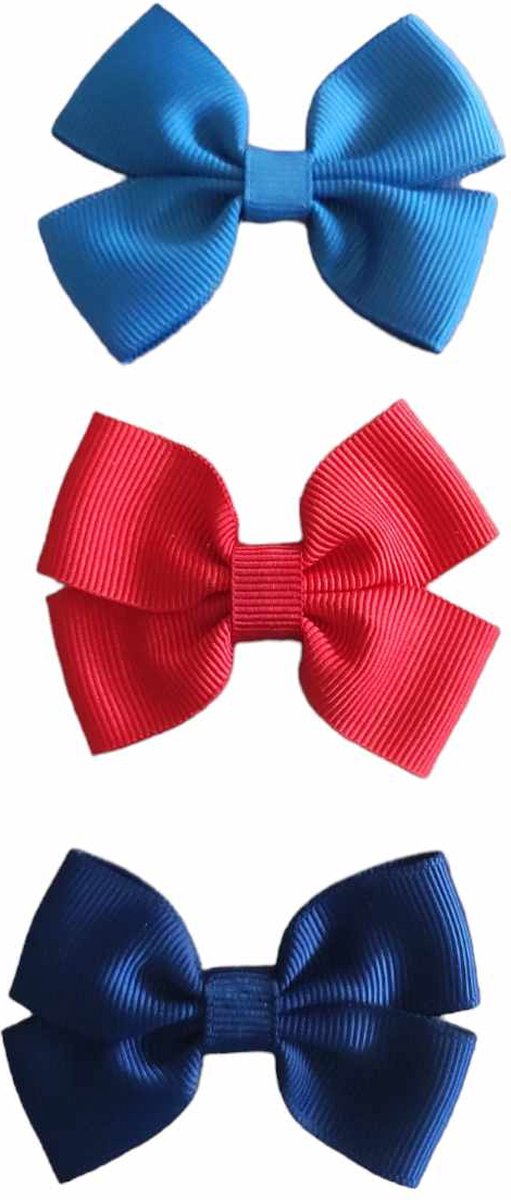 Haarspeldjes met Strik - Setje 3 Haarclips - Haaraccessoires Peuter Kleuter Meisjes - Blauw - Rood