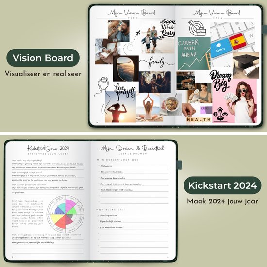 Systemyze Agenda 2024 Volwassenen - Planner 2024 - Journal - Organizer - Inclusief Stickervellen - A5 Formaat - Groen - Systemyze