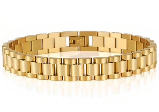 Heren Armband Presidential - Horlogeband Stijl - Goud kleurig - Staal - 10mm - Schakelarmband - Armbanden - Cadeau voor Man - Mannen Cadeautjes