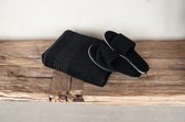 Saunapakket Zwart | Saunadoek + Slippers - schoenmaat 43/44 [wordt geleverd in zwarte cadeaudoos] - sauna cadeau man | vrouw | moeder - sauna cadeaupakket - sauna cadeauset - kerst cadeau - kerstcadeau voor vrouwen - kerstcadeau voor mannen