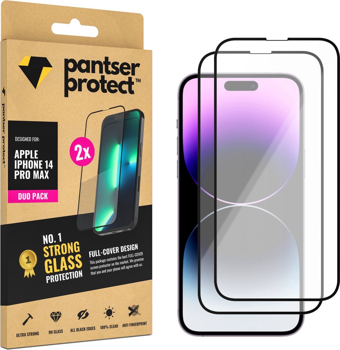 DUO-PACK - 2x Pantser Protect™ Glass Screenprotector Geschikt voor iPhone 14 Pro Max - Case Friendly - Premium Pantserglas - Glazen Screen Protector