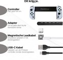 Inhoud van de doos: witte Phreeze controller, adapter, magnetische en USB-C kabel.