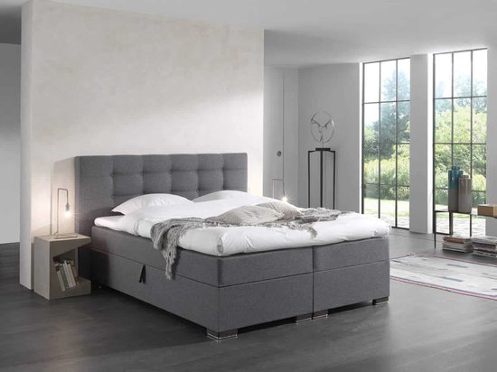 Sommier tapissier avec espace de rangement malaga - 180x200cm - tissu gris - lit complet avec espace de rangement - avec surmatelas de 8 cm d'épaisseur - sièges et lits