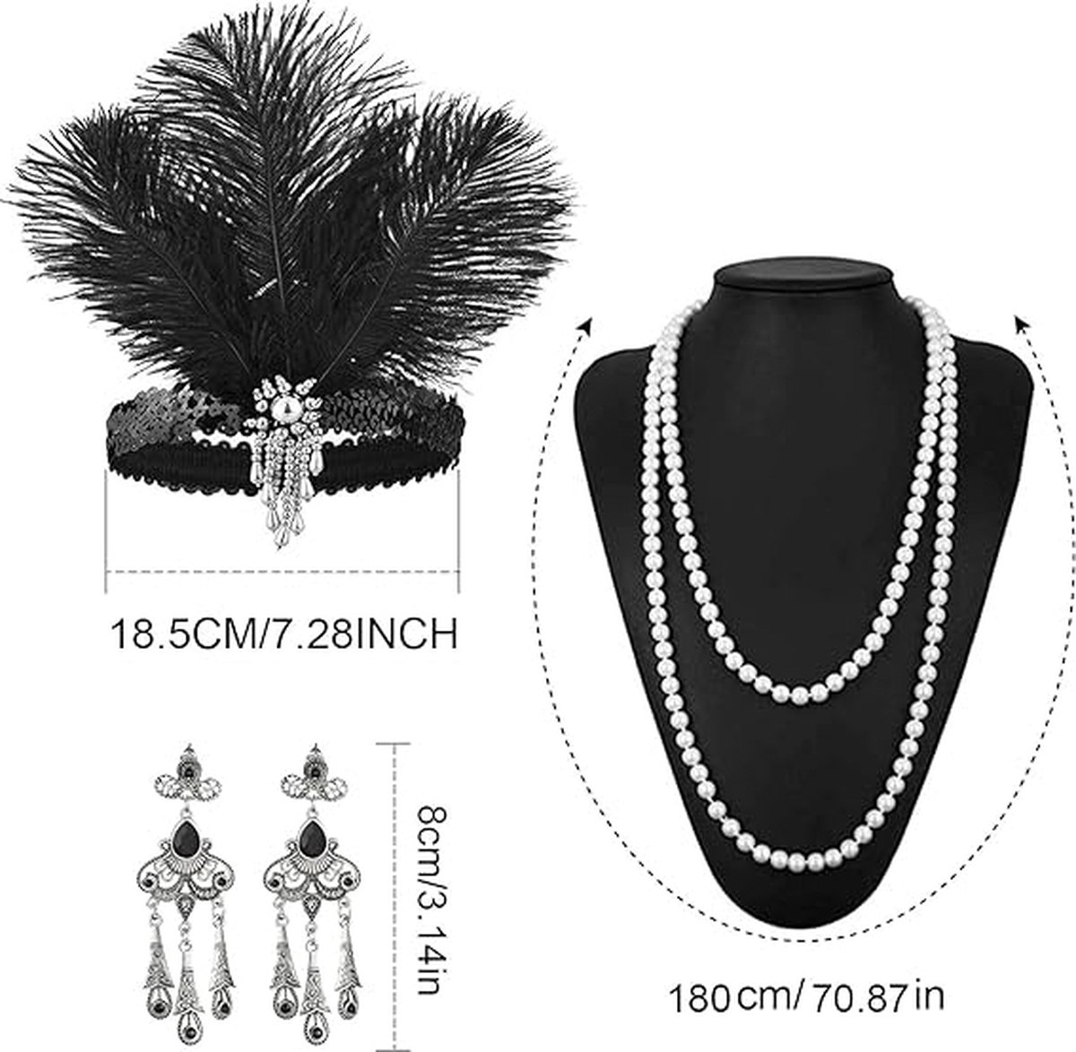 BDSHUNBF Accessoires des années 1920, ensemble d'accessoires Gatsby le Magnifique, thème des années 1920, mode vintage, déguisement Charleston pour femme