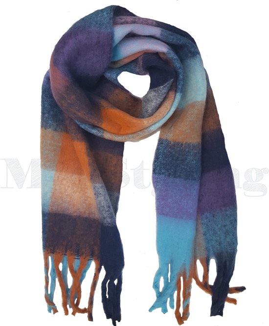 Sjaal - Warme wintersjaal - Wol Viscose - Dikke shawl - Geblokte sjaal - Omslagdoek - Camel