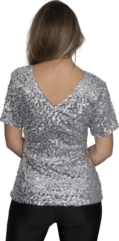 Top à sequins - chemise - Argent - Taille L/XL - Taille 44 - Disco