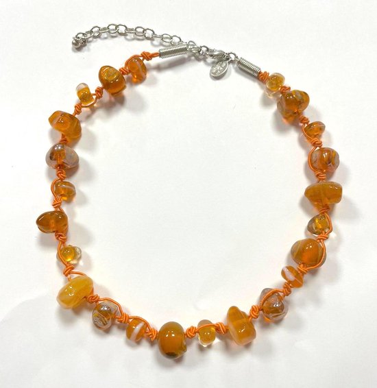 Ketting met stenen - Oranje - 39 + 5 centimeter, verstelbaar - Damesdingetjes