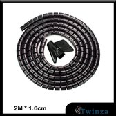 |Twinza®| Spiraal Kabelslang - Kabel Management Organizer Slang - Op Maat Te Knippen - Spiraalslang Met Rijgtool - 16mm 2M - Zwart