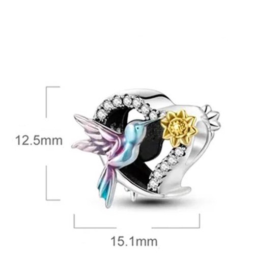 Fler® | Charme pour Bracelet Pandora | Colibri, Charme Colibri | Charme suspendu Charm | Argent sterling 925 | Zircone cubique transparente | Émail violet, bleu et jaune | Multicolore | Bracelet Perle | Amitié, cadeau d'anniversaire, cadeau, cadeau