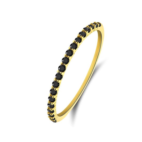 Lucardi Bague femme en or jaune 14 carats avec zircone noire - Ring - Or 14 carats - Or jaune - 18,50 / 58 mm