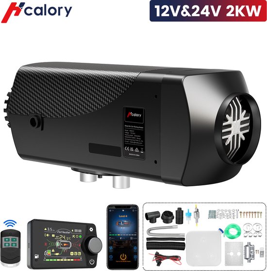 Hcalory HC-A22 Diesel Standkachel - 12V/24V 2KW - Bluetooth App Bediening - Zwart