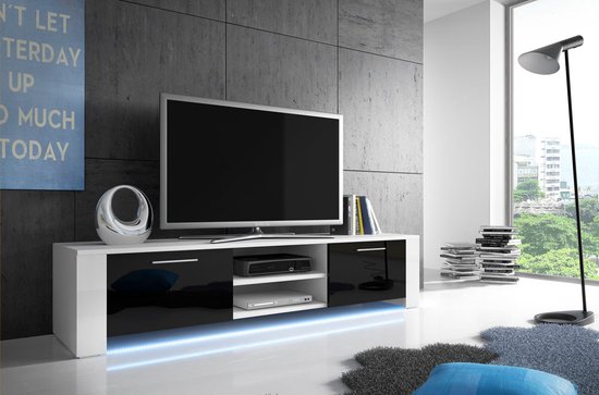 Meuble TV sur pied RTV 9 + LED, meuble de salon, meuble avec étagères,  noir... | bol.