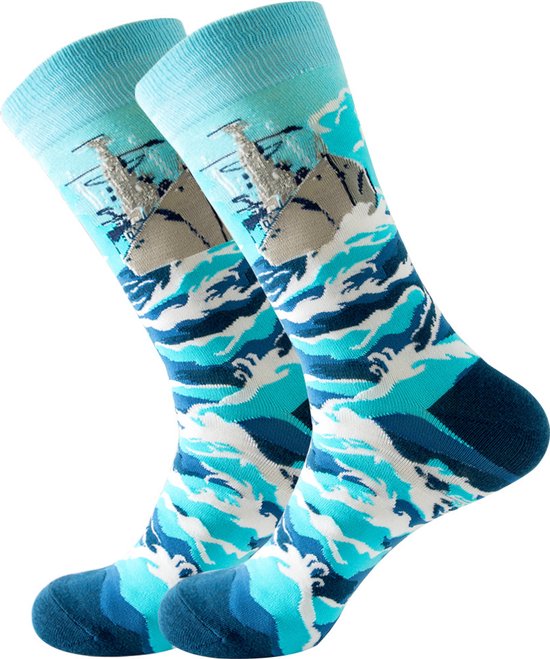 Heren sokken - blauw - leuke print boot / zee / schipper / ijsbreker - maat  40-46 -... | bol