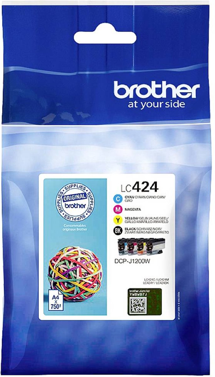 Set van 4 cartridges LC424VAL - BROTHER - Zwart, cyaan, magenta en geel 750 pagina's met hoog rendement - voor DCP-J1200W