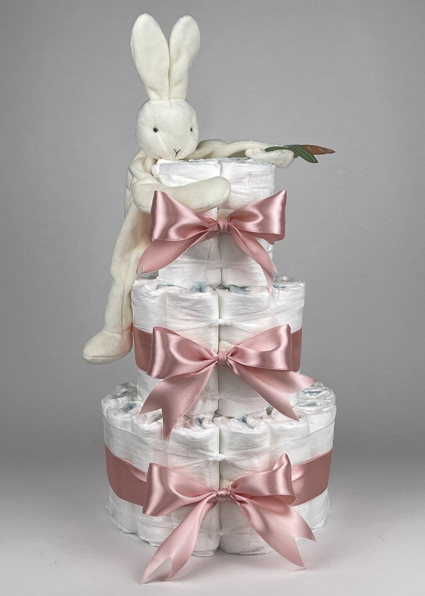 Goedkoopste Chouette-Chouette | Luiertaart Meisje | Kraamcadeau | Geboorte Meisje | Babyshower | Bunnies By The Bay Speenknuffel Konijn Wit - donker Poeder Roze