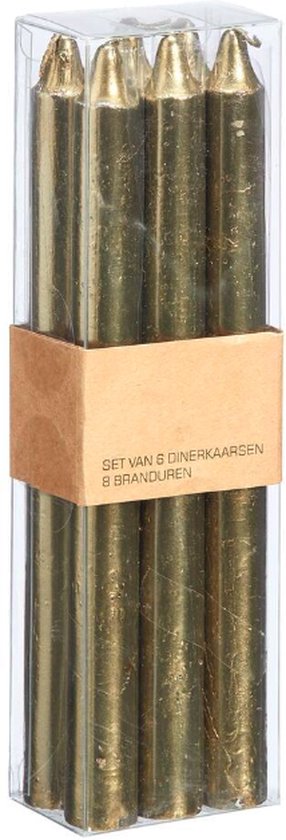 Luxe dinerkaarsen - goud - rustiek - set van 6