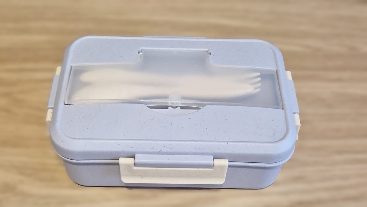 Lunchbox - Lunch Box - Broodtrommel - Lunchtrommel - Trommel - Box - Bestek - Vakjes - Wheat - BPA vrij - Biologisch - Bento - Duurzaam - Blauw