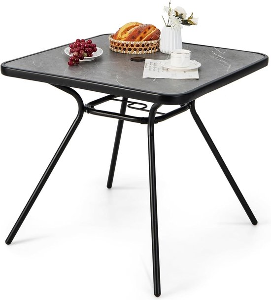 COSTWAY Tuintafel met tafelblad in houtlook, terrastafel met verstelbaar parasolgat, balkontafel voor 4 personen, outdoor eettafel voor balkon, terras, tuin, 85 x 85 x 74 cm COSTWAY Tuintafel met tafelblad in houtlook, terrastafel met verstelbaar parasolgat, balkontafel voor 4 personen, outdoor eettafel voor balkon, terras, tuin, 85 x 85 x 74 cm