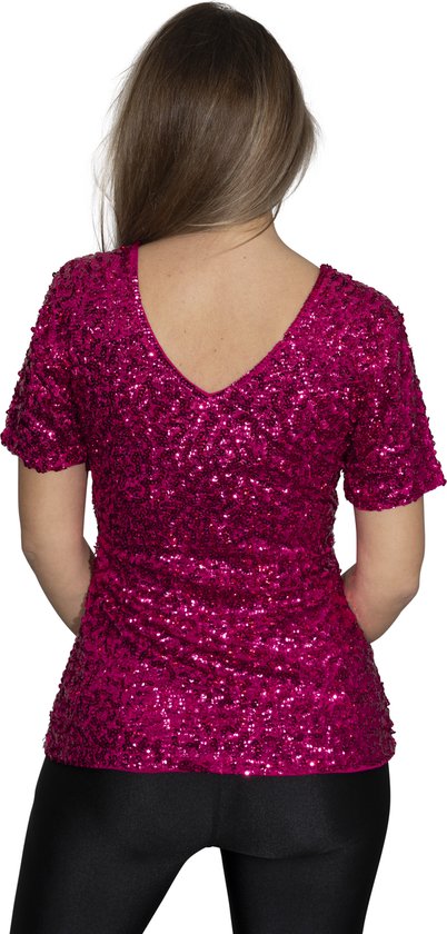 Top à sequins - chemise - Pink/ Fuchsia / Rose foncé - Taille XXL - Taille 46/48 - Disco