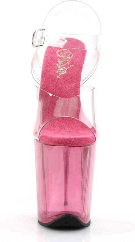 Pleaser - FLAMINGO-808T Sandale avec bride à la cheville, chaussures de pole dance - US 11 - 41 Chaussures - Rose/Transparent