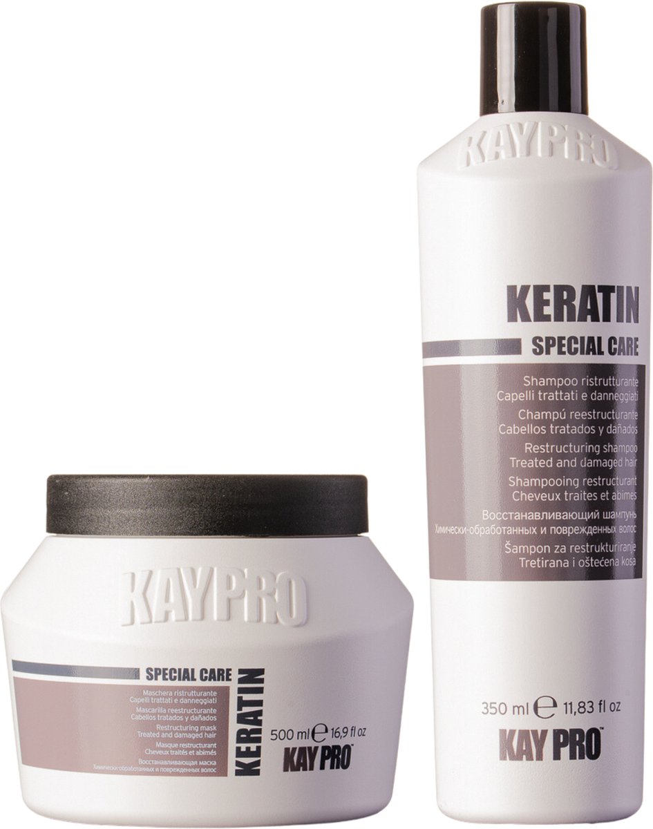KayPro Keratin set shampoo 350ml & haarmasker 500ml - bundel keratinebehandeling shampoo & haarmasker - haarverzorging set - Geschenkset - Giftset - voordeelverpakking - ideaal voor beschadigd haar