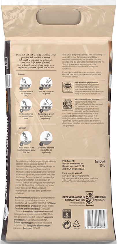Pokon Bio Zaai- en Stekgrond - 10l - Turfvrije potgrond (biologisch) - Stimuleert wortelontwikkeling - Geschikt voor zaaitray