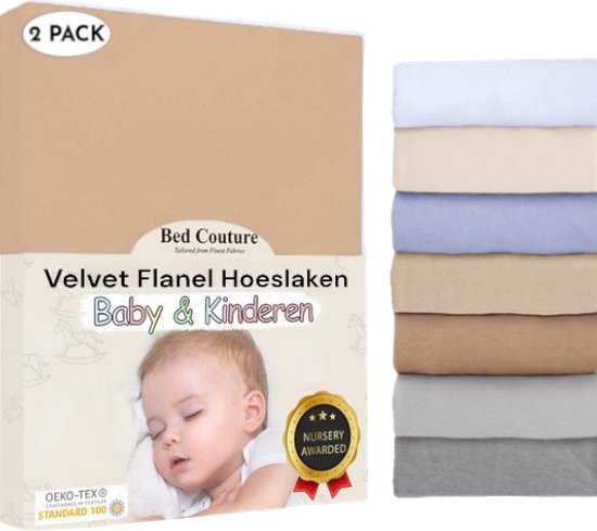 Bed Couture Velvet Flanel Baby Kinder Hoeslaken - 100% Katoen Extra zacht en Warm - Ledikant - 60x120 Cm - Goud Beige
