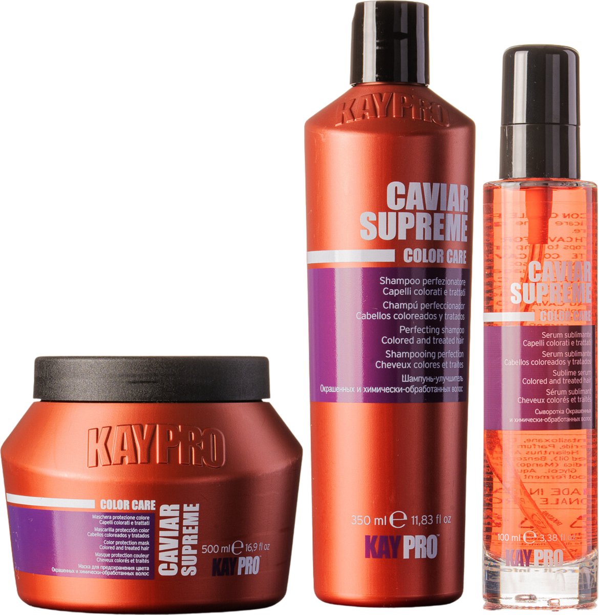 KayPro Caviar Supreme set shampoo 350ml & haarmasker 500ml & haarserum 100ml - bundel ideaal voor het verzorgen van gekleurd haar - haarverzorging set - Geschenkset - Giftset - Kerstcadeau - voordeelverpakking