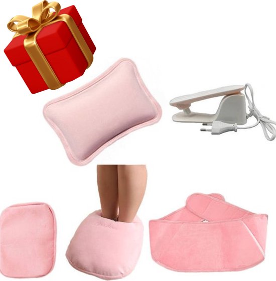 Elektrische Warmtekruik - Draadloos Oplaadbaar - Warmtekussen met Handenwarmer, Voetenwarmer & Rug/Nek/Buikwarmer - Bedverwarming - Babykruik - kerst cadeau - roze - Warmwaterkruik met Voetenwarmer - voetwarmer - fleece - heerlijk warme voeten