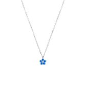 Lucardi Dames Stalen ketting bloem met zirkonia blue topaz - Ketting - Staal - Zilverkleurig - 47 cm