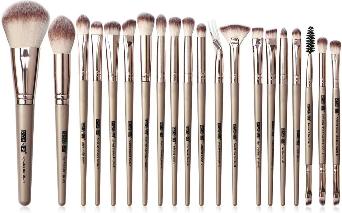 Goods 20 Stuks Hoogwaardige Champagnegoudkleurige Make-up Kwastjes Professionele Synthetische Make-up Kwastenset Geschikt voor Foundation Blending Gezichtspoeder Rouge Concealers Oogmake-up
