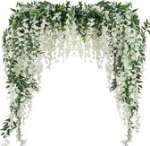 2 stuks kunstWisteria-bloemenslinger, namaakbloemen, slinger, zijden ivy, hangende bloem voor bruiloftsdecoraties, thuis, tuin, feestdecoratie (wit)