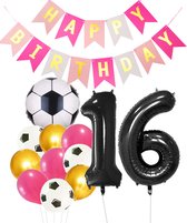 Cijfer Ballon 16 | Snoes Champions Voetbal Plus - Ballonnen Pakket | Roze en Zwart
