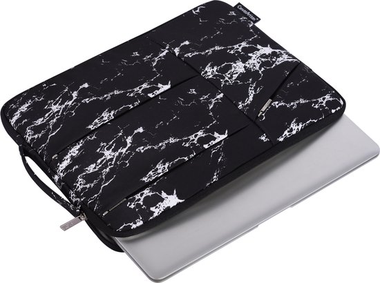 Housse pour ordinateur portable 15,6 pouces XV - Housse pour ordinateur portable avec compartiments Extra - Marbre Zwart