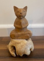 Handgemaakte houten zittende kat op parasiet hout