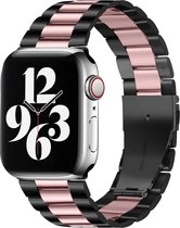 By Qubix Stalen schakelband - Zwart met roze - Geschikt voor Apple Watch 42 - 44 - 45 - Ultra - 49mm - Compatible Apple watch bandje - smartwatch