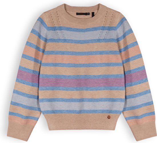 Nono K-soft Girls Striped Knitted Sweater Sand Truien & Vesten Meisjes - Sweater - Hoodie - Vest- Zand - Maat 134/140