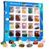 Collection de pierres précieuses - 20 pierres dans une boîte - Coffret cadeau avec cristaux et pierres précieuses